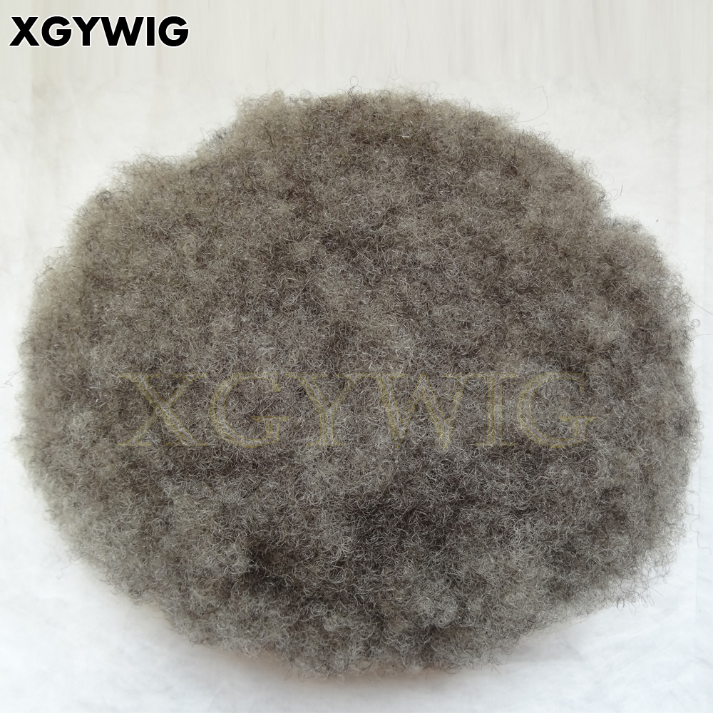 Custom order 1B 80% grey full lace black men 6mm tight afro curly toupee 100% Indian remy human hair replacement system