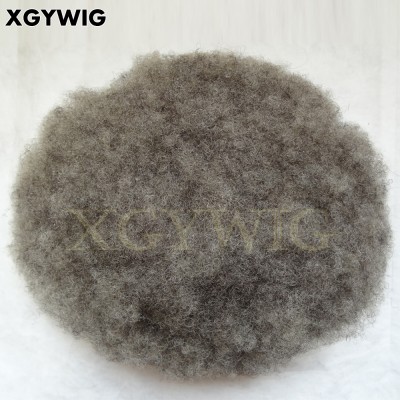 Custom order 1B 80% grey full lace black men 6mm tight afro curly toupee 100% Indian remy human hair replacement system