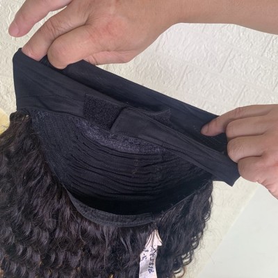 New Design 100% virgin Brazilian human hair African Amberican natural black adjustable half cap wigs with elastic band