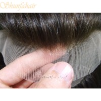 Q6 invisible knots in front lace base with poly nature virgin human men hair toupee