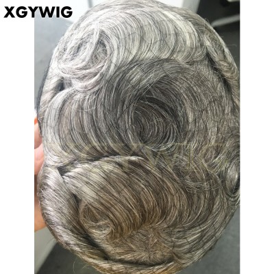 Wholesale top quality 100% virgin remy Indian human hair free parting full Swiss Lace white gery hair toupee for old men